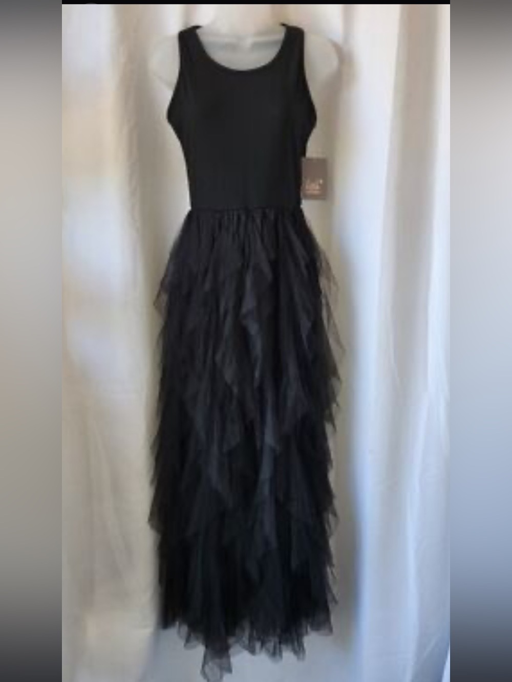 Sleeveless Black Maxi Dress with Layered Tulle Skirt
